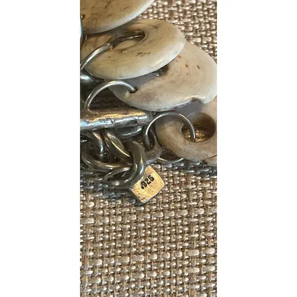 Sterling 925 & Kualia Large Hole Shell Bracelet from Papau New Guinea ~AMAZING